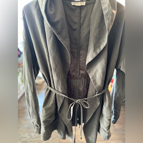 ✨VTG ✨Double Zero Wrap Jacket Hooded Silk Lining Tie Front Sage/Gray Women Small - Picture 6 of 9